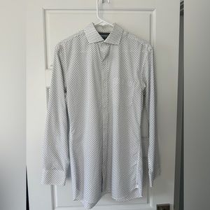 Bonobos dress shirt 15/33 Slim Fit. 100% cotton. White with blue dots